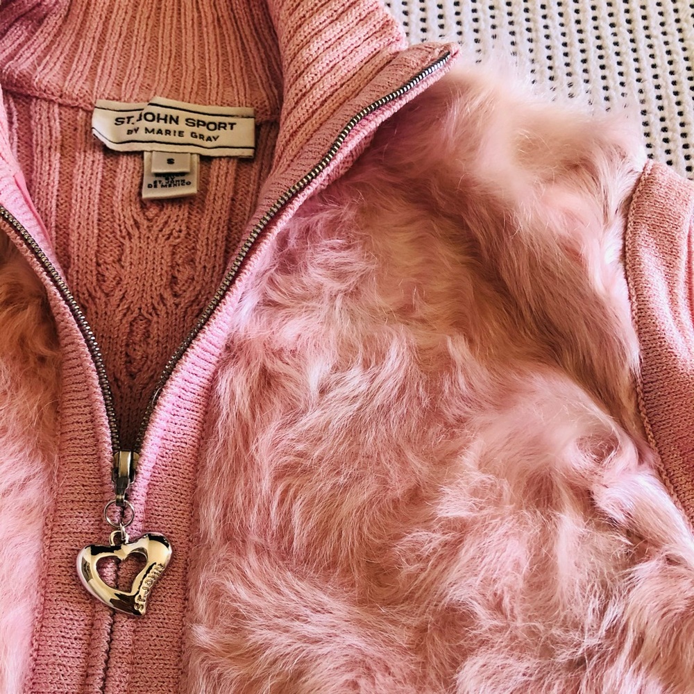 St John Sport by Marie Gray Blush Pink Lamb Fur Vest Y2K Pastel Vintage vest - Picture 8 of 8